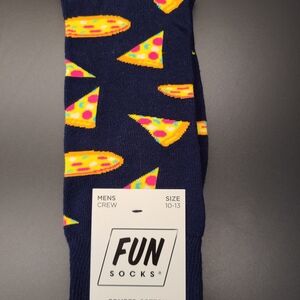Men's Crew Socks - Navy with Pizza Print